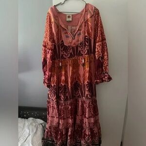 FARM Rio Vibrant Pink and Red Long Sleeve Dress